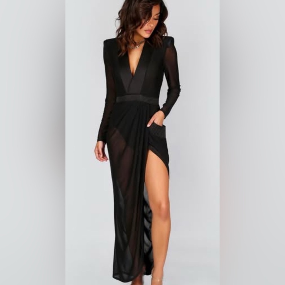 SHEIN Black Long Sleeve V-Neck Dress